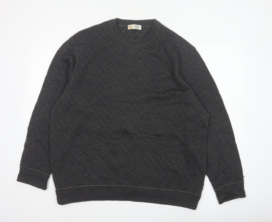 Marks and Spencer Men's Grey XL Merino Wool Blend Geometric Crew Jumper