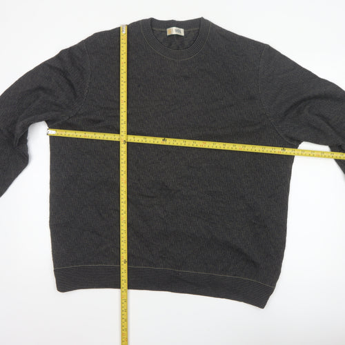 Marks and Spencer Men's Grey XL Merino Wool Blend Geometric Crew Jumper