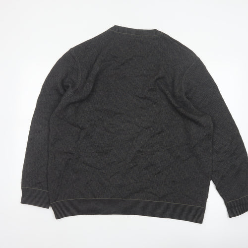 Marks and Spencer Men's Grey XL Merino Wool Blend Geometric Crew Jumper