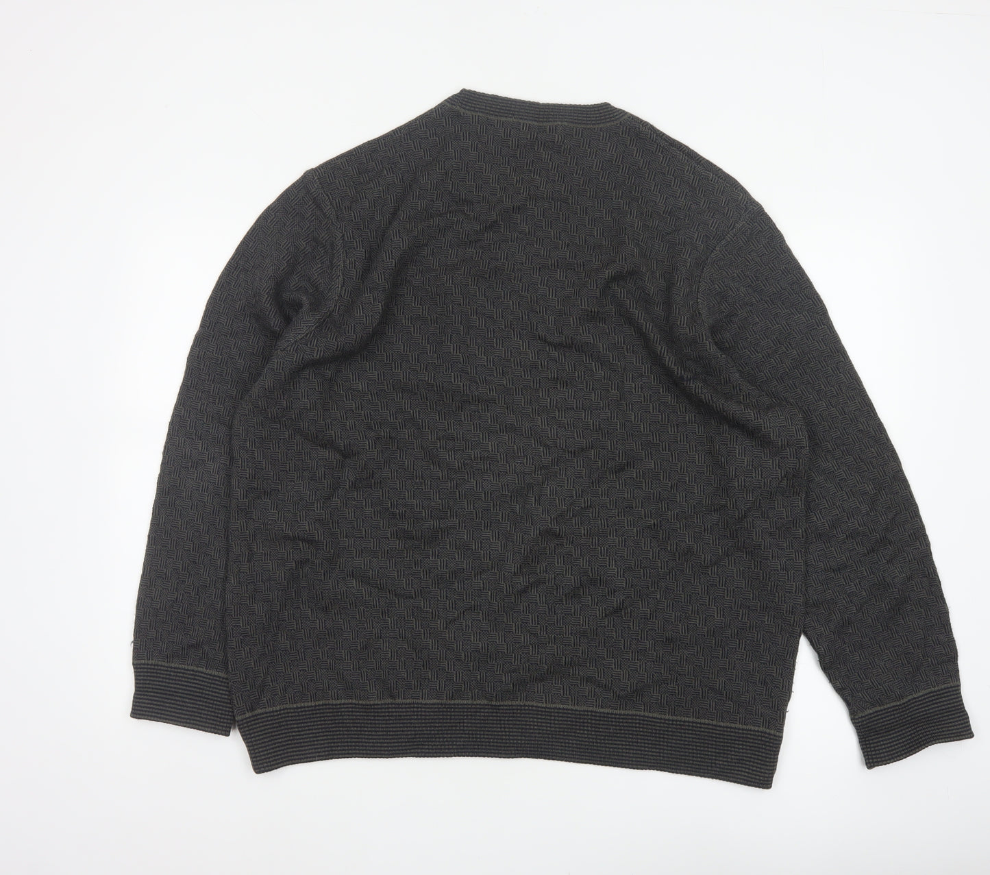 Marks and Spencer Men's Grey XL Merino Wool Blend Geometric Crew Jumper