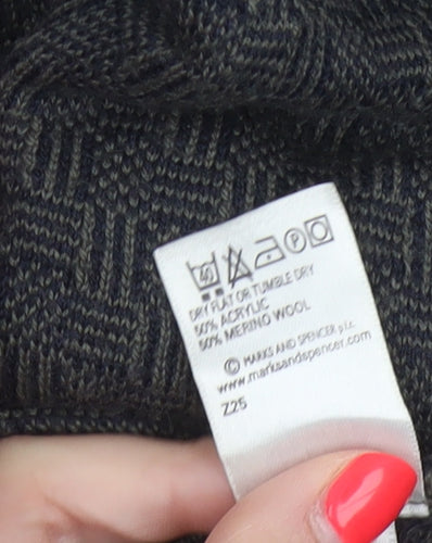 Marks and Spencer Men's Grey XL Merino Wool Blend Geometric Crew Jumper