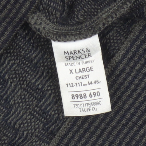Marks and Spencer Men's Grey XL Merino Wool Blend Geometric Crew Jumper