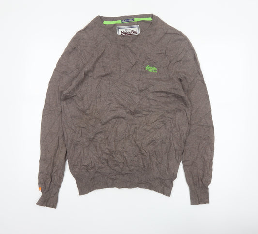 Superdry Men’s Brown M Cashmere Cotton Logo Crew Neck Jumper