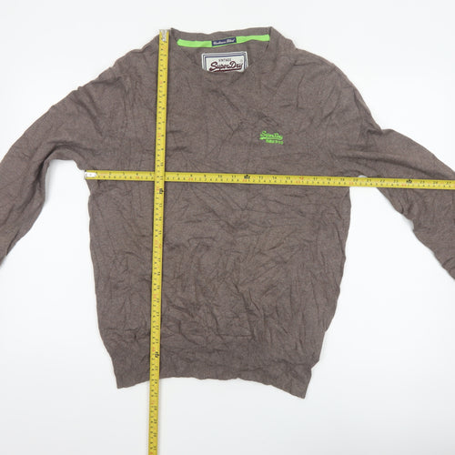 Superdry Men’s Brown M Cashmere Cotton Logo Crew Neck Jumper