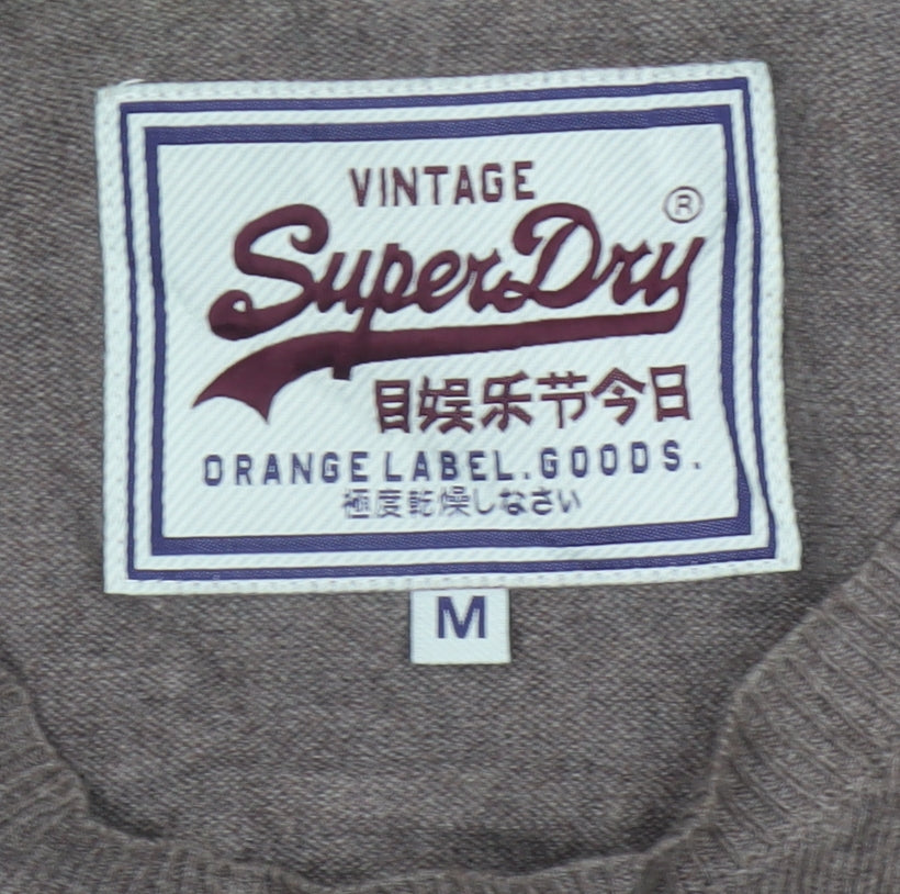 Superdry Men’s Brown M Cashmere Cotton Logo Crew Neck Jumper