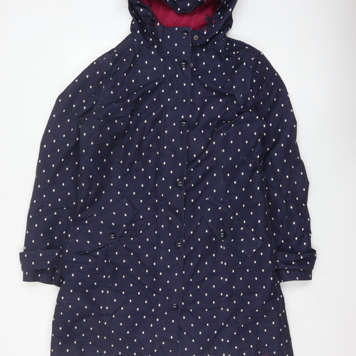 Joules Women’s Blue Polka Dot Waterproof Hooded Rain Coat UK 12