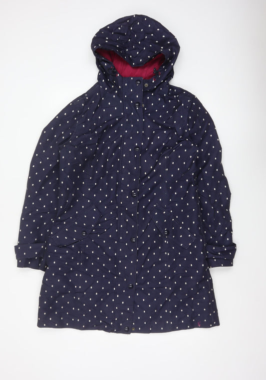 Joules Women’s Blue Polka Dot Waterproof Hooded Rain Coat UK 12