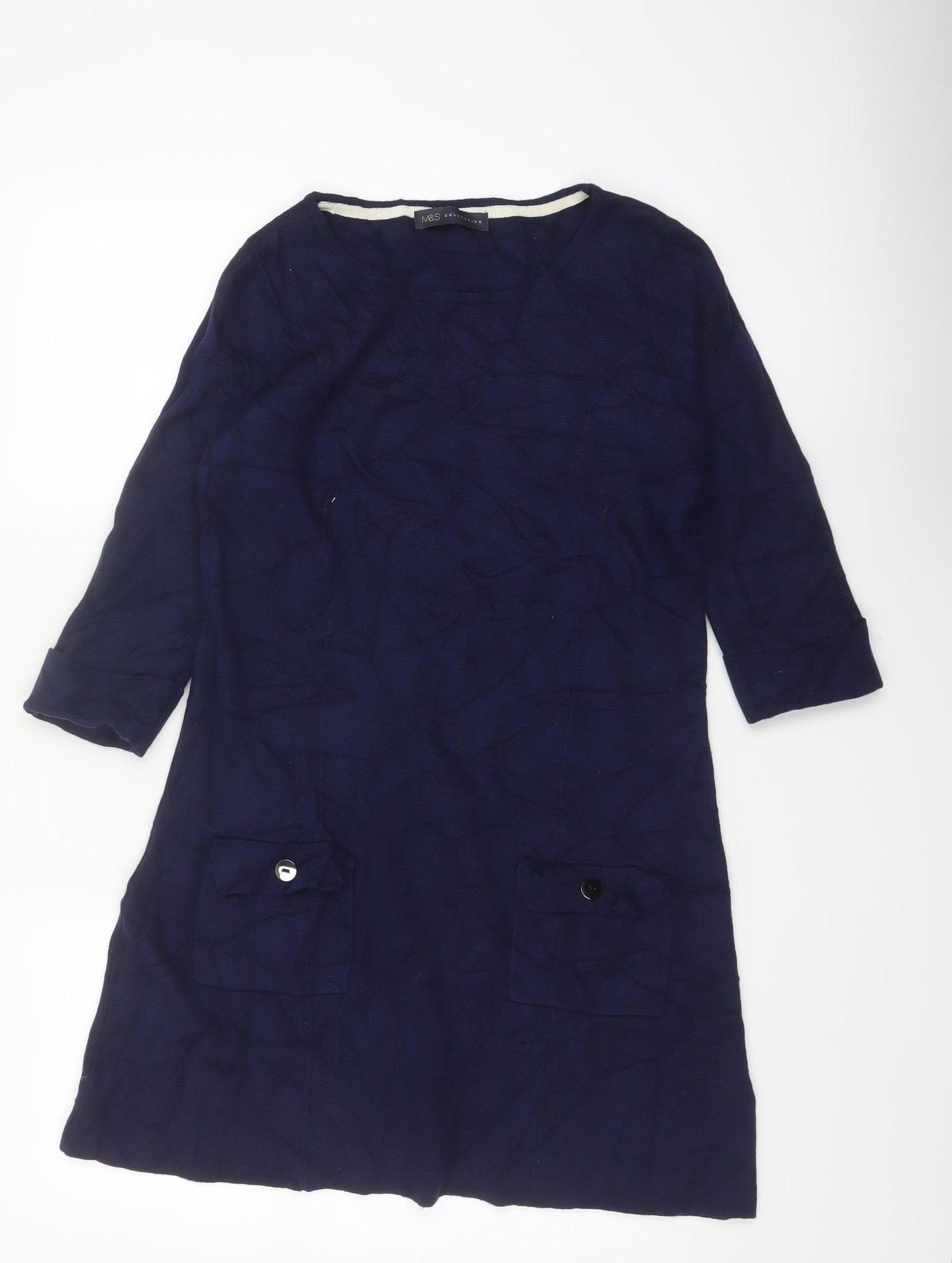 Marks and Spencer Women Blue UK 12 Knit Jumper Dress Pockets