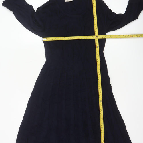 Per Una Women Blue UK 12 Knit Jumper Dress Round Neck 3/4 Sleeve
