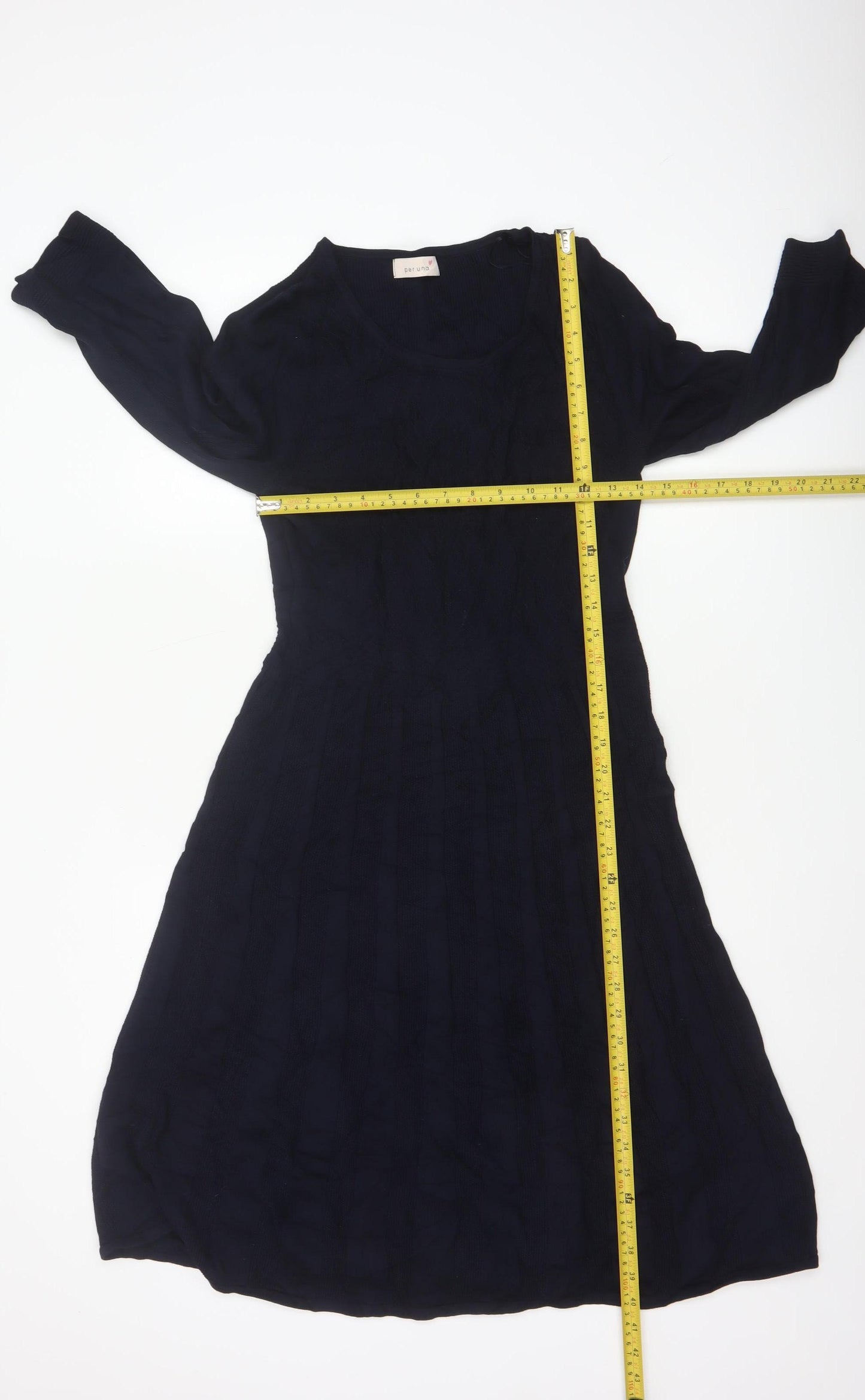 Per Una Women Blue UK 12 Knit Jumper Dress Round Neck 3/4 Sleeve