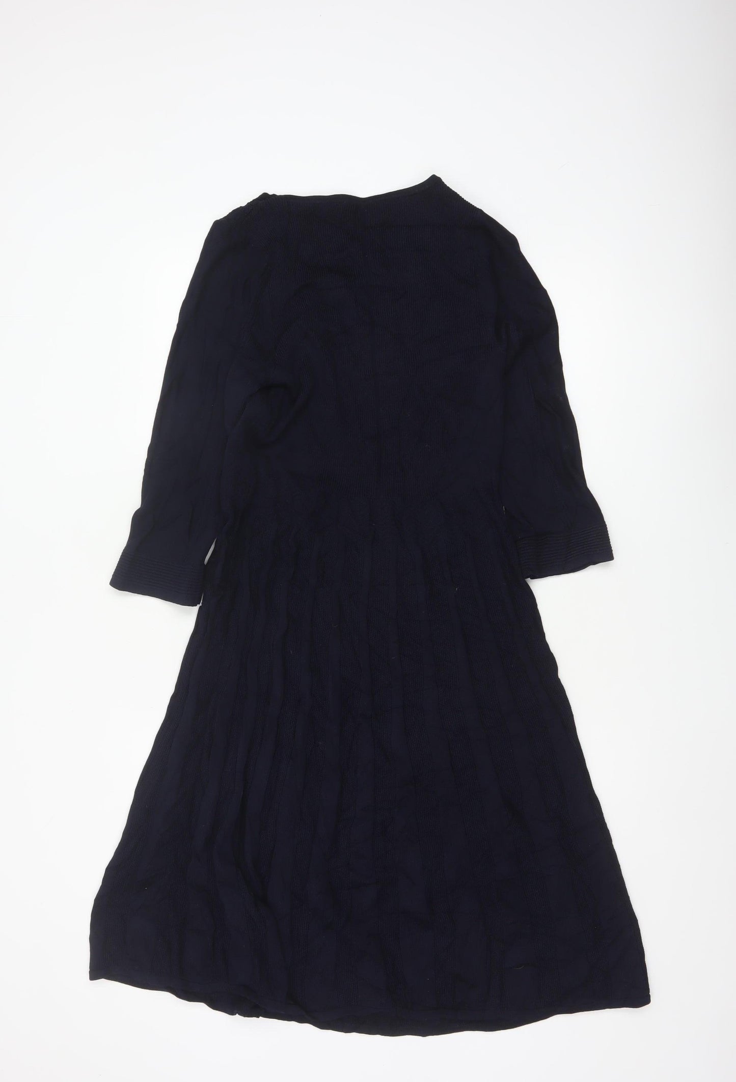Per Una Women Blue UK 12 Knit Jumper Dress Round Neck 3/4 Sleeve