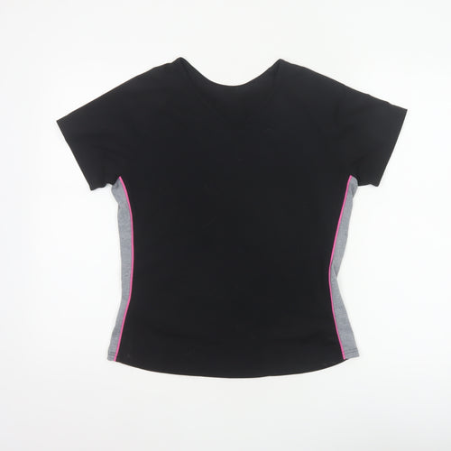 Marks & Spencer Women Black Size 14 Basic Sports T-Shirt Pink Trim
