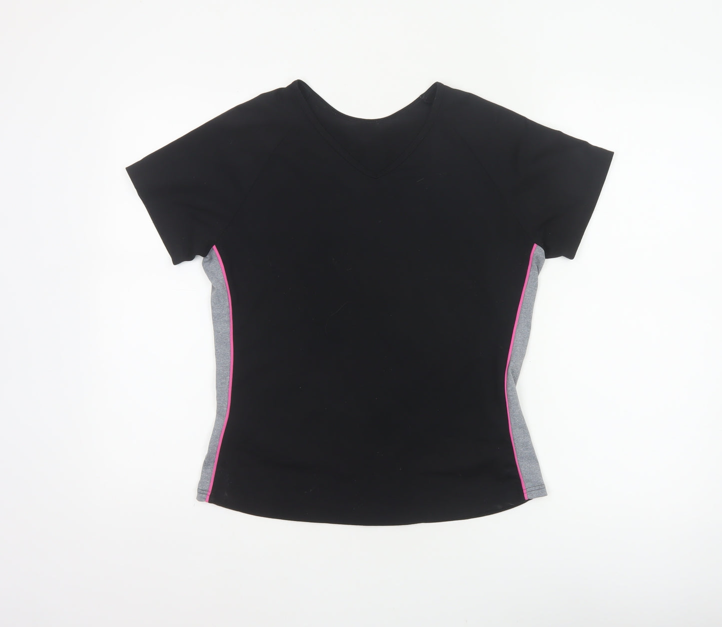 Marks & Spencer Women Black Size 14 Basic Sports T-Shirt Pink Trim