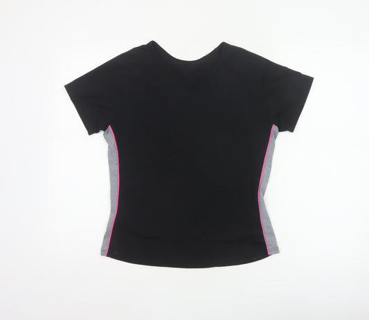 Marks & Spencer Women Black Size 14 Basic Sports T-Shirt Pink Trim