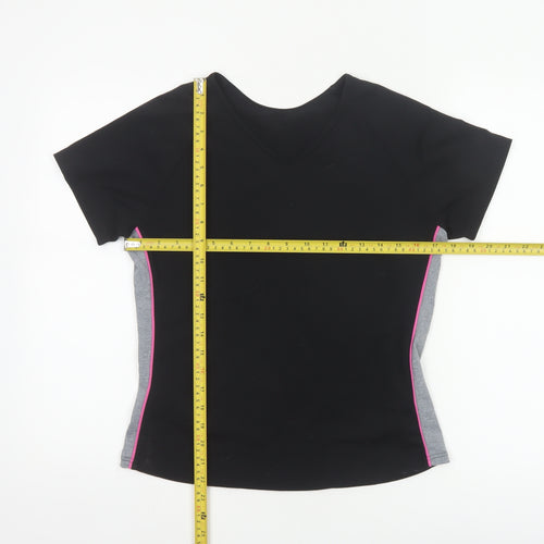 Marks & Spencer Women Black Size 14 Basic Sports T-Shirt Pink Trim