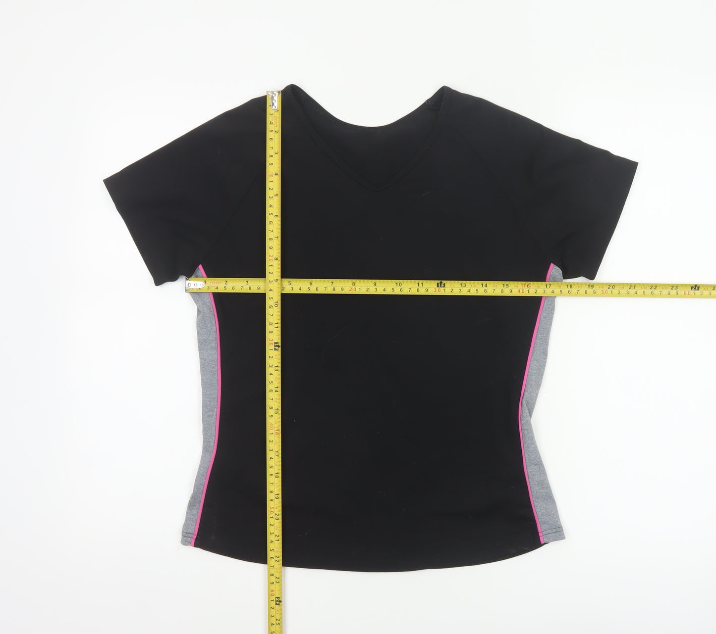 Marks & Spencer Women Black Size 14 Basic Sports T-Shirt Pink Trim