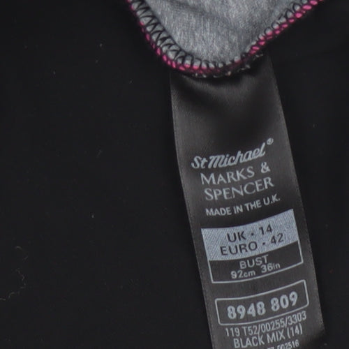 Marks & Spencer Women Black Size 14 Basic Sports T-Shirt Pink Trim
