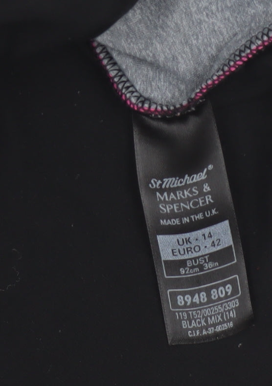 Marks & Spencer Women Black Size 14 Basic Sports T-Shirt Pink Trim
