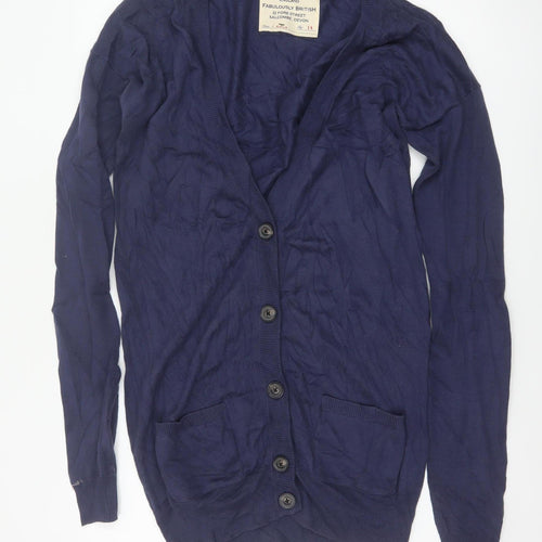 Jack Wills Women’s Blue Size 14 Cotton V-Neck Button Cardigan