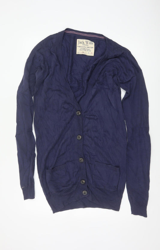 Jack Wills Women’s Blue Size 14 Cotton V-Neck Button Cardigan