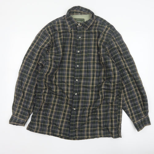 Champion Men's Green Check Lined Long Sleeve Button-Up Shirt M