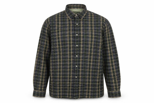 Front view of Champion Men's Green Check Lined Long Sleeve Button-Up Shirt M