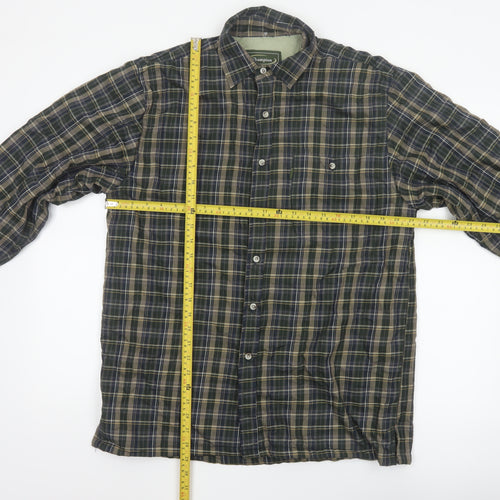 Champion Men's Green Check Lined Long Sleeve Button-Up Shirt M