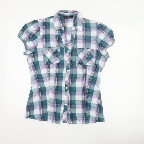 Dorothy Perkins Women’s Teal Plaid Cotton Button-Up Shirt UK 16