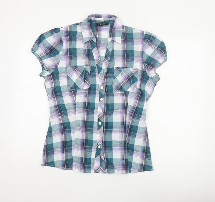 Dorothy Perkins Women’s Teal Plaid Cotton Button-Up Shirt UK 16