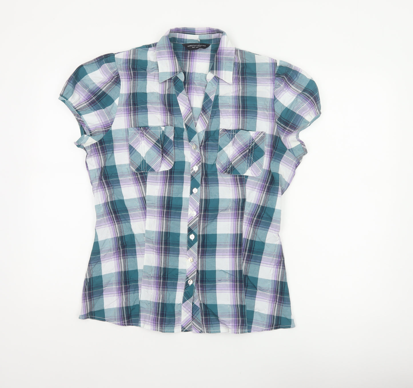 Dorothy Perkins Women’s Teal Plaid Cotton Button-Up Shirt UK 16