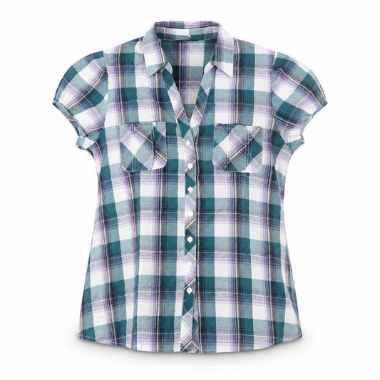 Dorothy Perkins Women’s Teal Plaid Cotton Button-Up Shirt UK 16