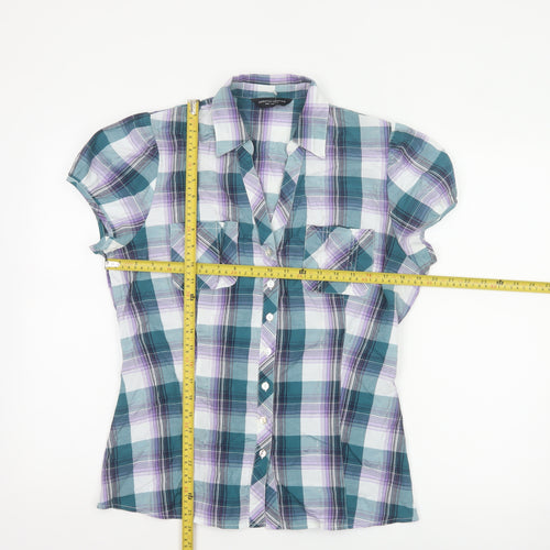 Dorothy Perkins Women’s Teal Plaid Cotton Button-Up Shirt UK 16