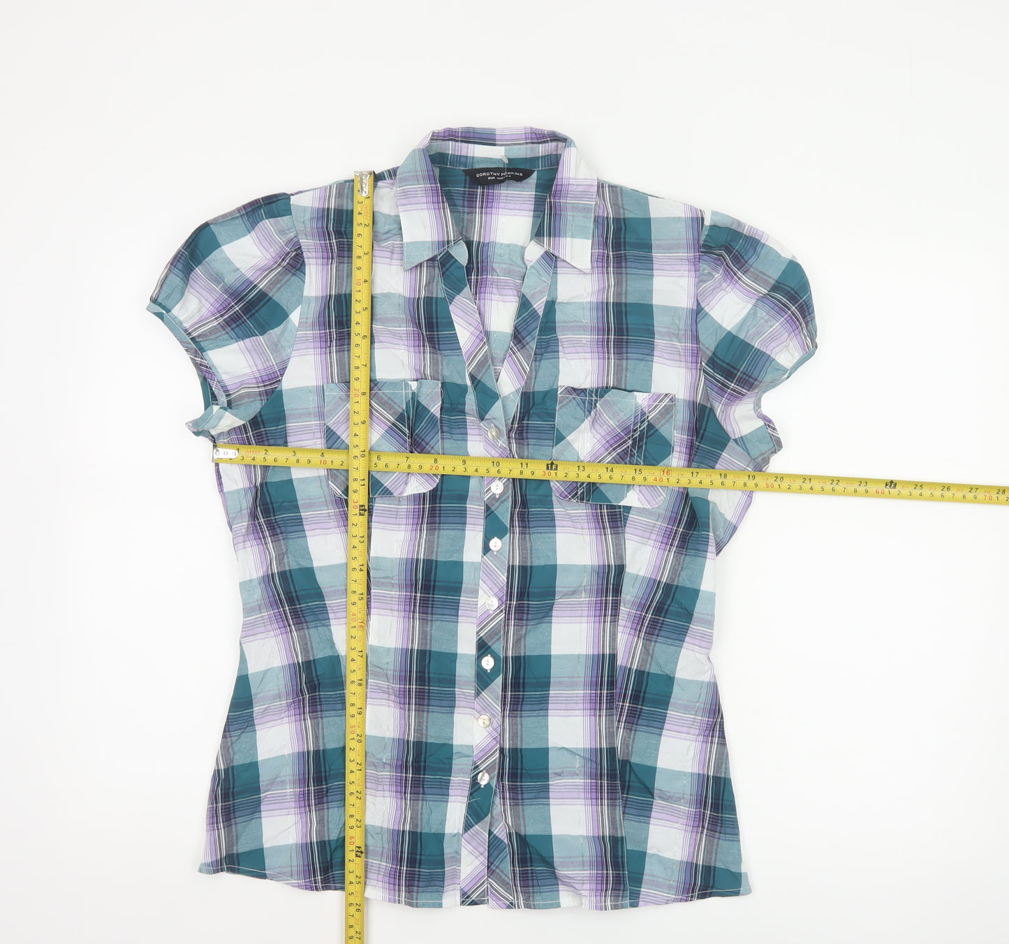 Dorothy Perkins Women’s Teal Plaid Cotton Button-Up Shirt UK 16