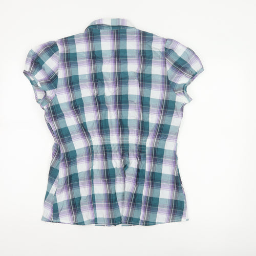 Dorothy Perkins Women’s Teal Plaid Cotton Button-Up Shirt UK 16
