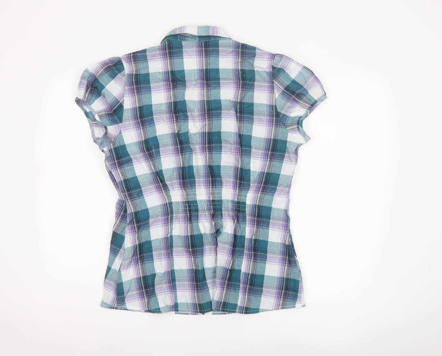 Dorothy Perkins Women’s Teal Plaid Cotton Button-Up Shirt UK 16