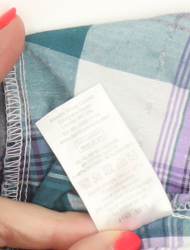 Dorothy Perkins Women’s Teal Plaid Cotton Button-Up Shirt UK 16