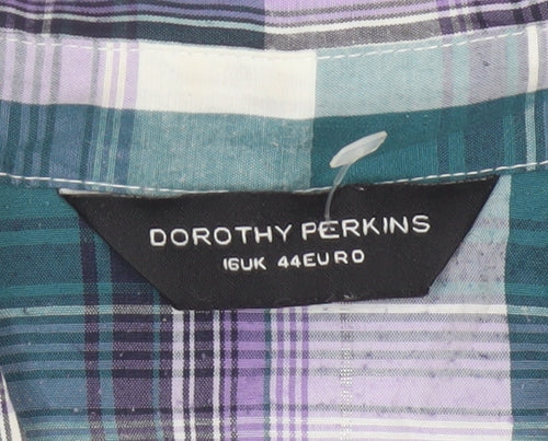 Dorothy Perkins Women’s Teal Plaid Cotton Button-Up Shirt UK 16