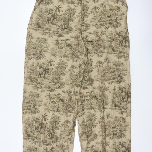 VILA Women’s Beige Jungle Print Wide-Leg Trousers Size M