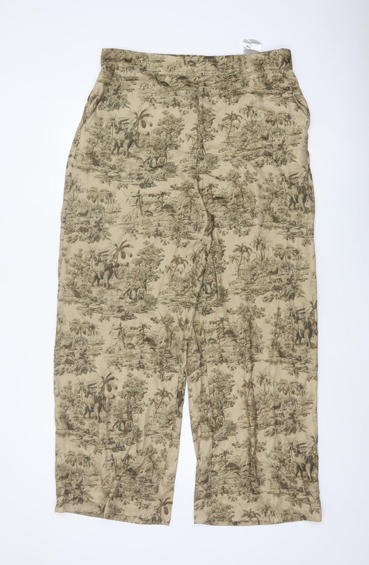 VILA Women’s Beige Jungle Print Wide-Leg Trousers Size M