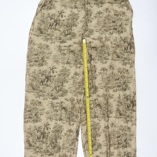 VILA Women’s Beige Jungle Print Wide-Leg Trousers Size M