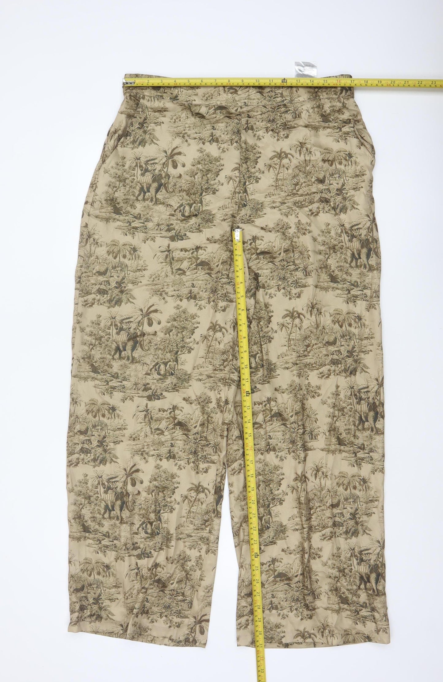 VILA Women’s Beige Jungle Print Wide-Leg Trousers Size M