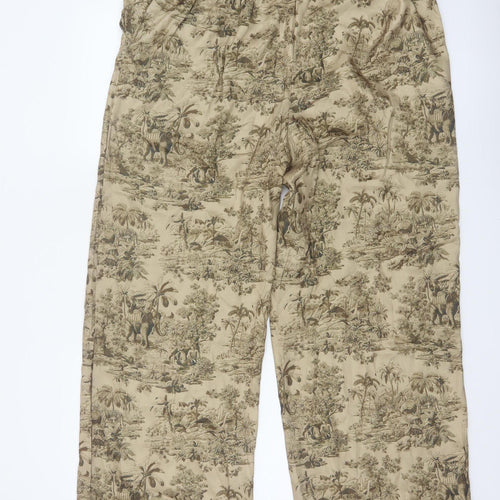 VILA Women’s Beige Jungle Print Wide-Leg Trousers Size M