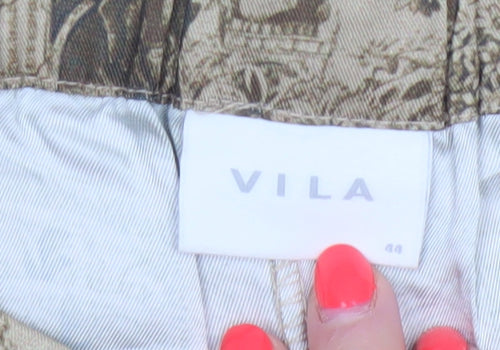 VILA Women’s Beige Jungle Print Wide-Leg Trousers Size M