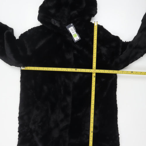 Marks and Spencer Women Black Size 12 Hooded Faux Fur Long Coat