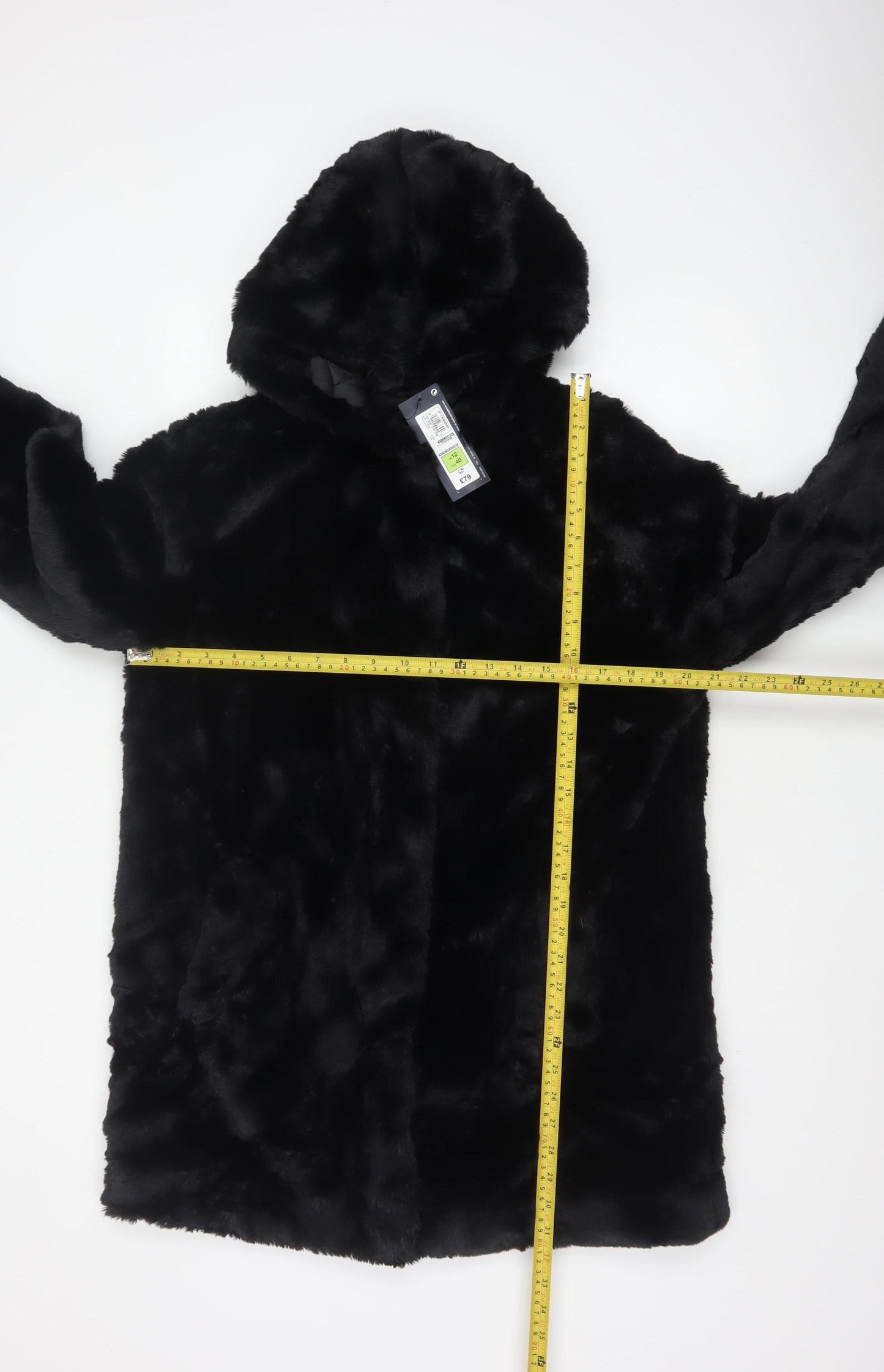Marks and Spencer Women Black Size 12 Hooded Faux Fur Long Coat