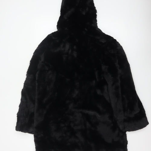 Marks and Spencer Women Black Size 12 Hooded Faux Fur Long Coat
