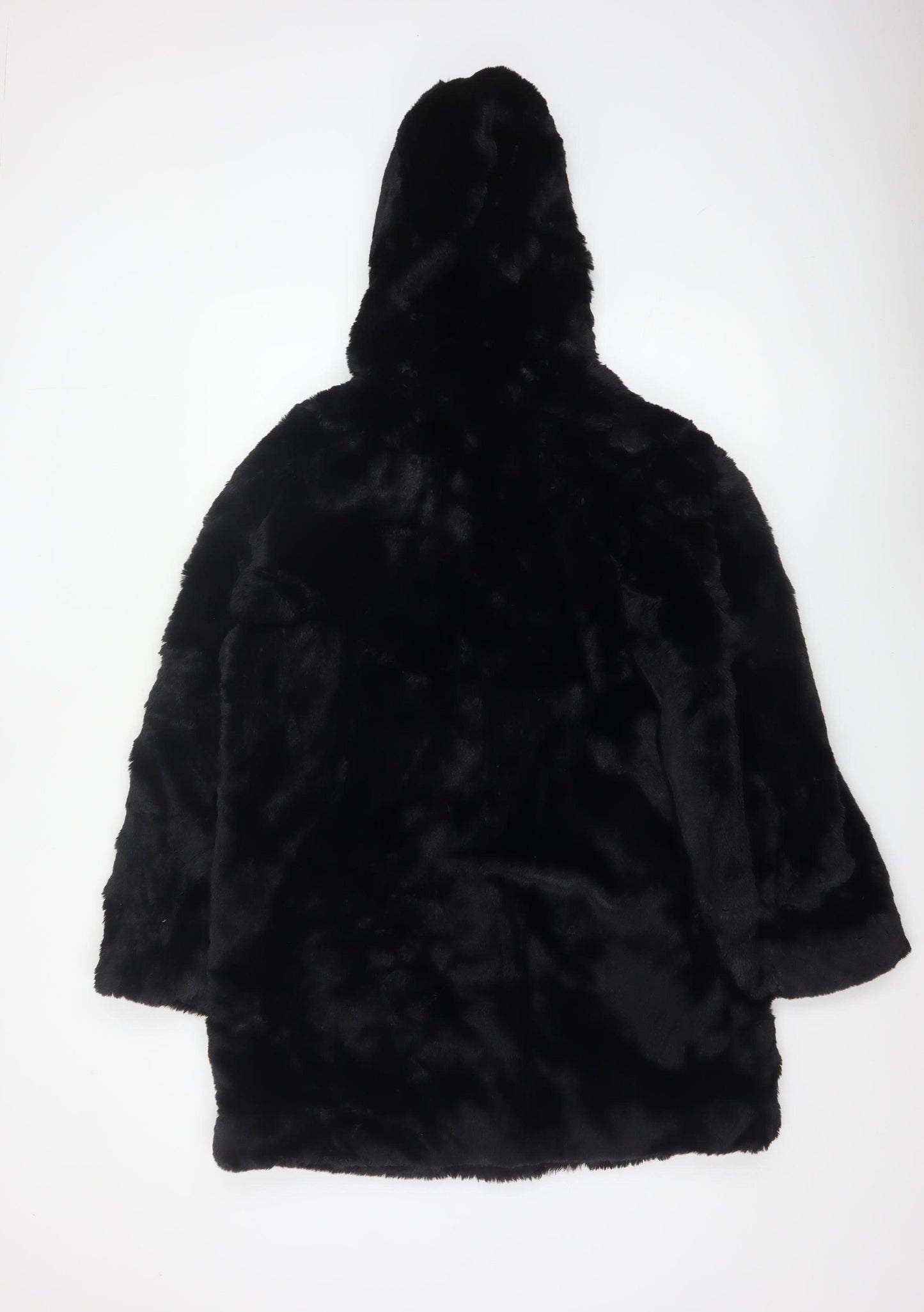 Marks and Spencer Women Black Size 12 Hooded Faux Fur Long Coat