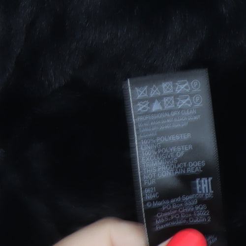Marks and Spencer Women Black Size 12 Hooded Faux Fur Long Coat