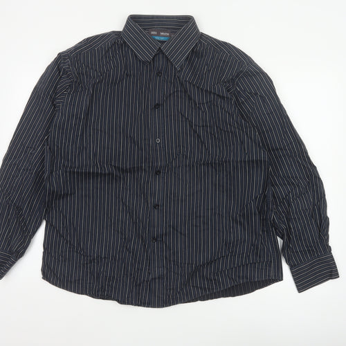 Marks & Spencer Men Blue 42 Pinstripe Pure Cotton Easy Iron Shirt