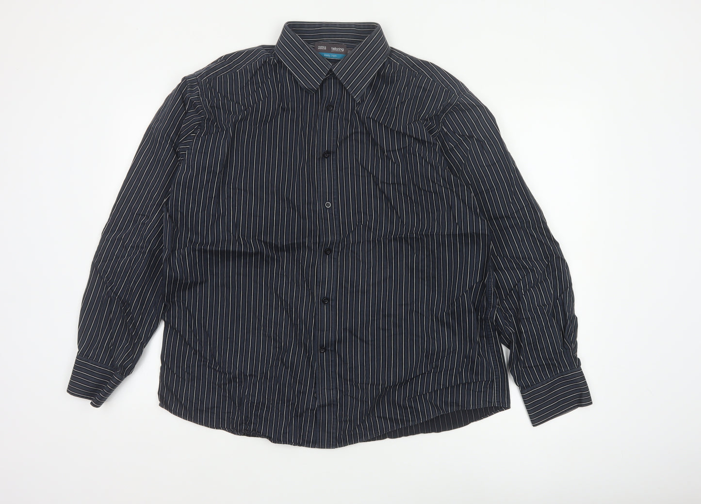 Marks & Spencer Men Blue 42 Pinstripe Pure Cotton Easy Iron Shirt